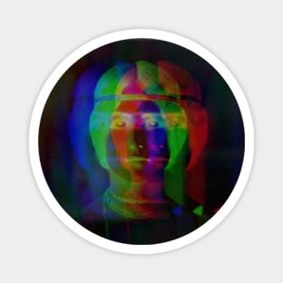 Dramabite Glitch art colourful rainbow woman portrait Magnet